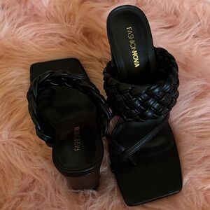 Fashion Nova Black Braided Heels